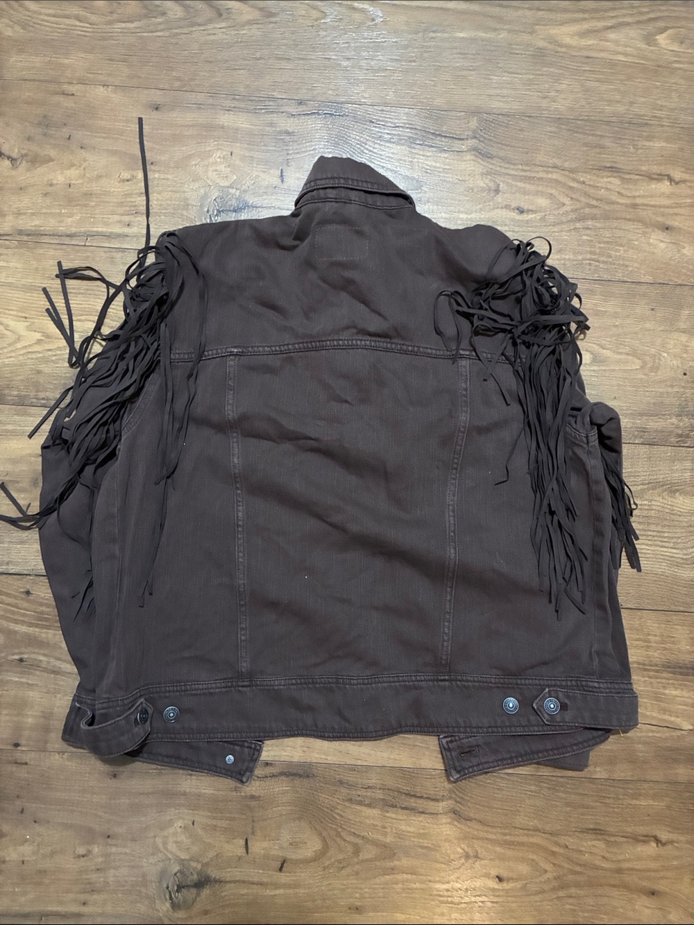 Free People We The Free After Hours brown fringe denim jacket Size M - Picture 2 of 5